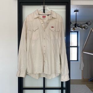 Wrangler Men's Beige Cotton Long Sleeve Button-Up Shirt with Pockets Size L